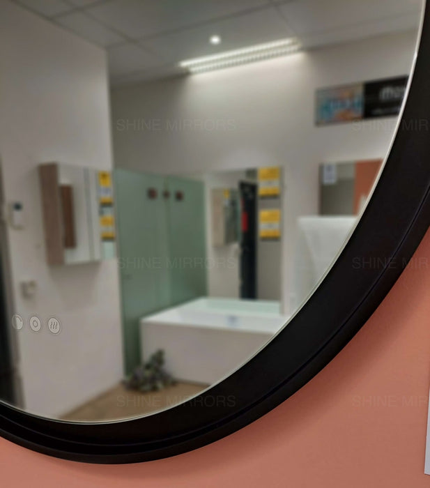 Remer Eclipse Black Frame Round Frontlit LED Bathroom Mirror - SHINE MIRRORS AUSTRALIA
