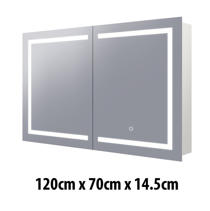 Remer Vera Two-Door Backlit LED Bathroom Mirror Cabinet 120cm x 70cm x 14.5cm - SHINE MIRRORS AUSTRALIA