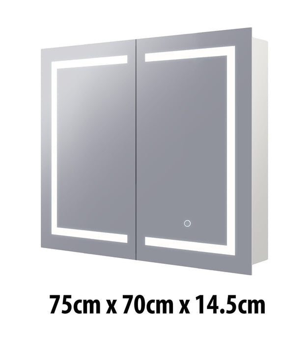 Remer Vera Two-Door Backlit LED Bathroom Mirror Cabinet 75cm x 70cm x 14.5cm - SHINE MIRRORS AUSTRALIA