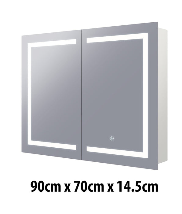 Remer Vera Two-Door Backlit LED Bathroom Mirror Cabinet 90cm x 70cm x 14.5cm - SHINE MIRRORS AUSTRALIA